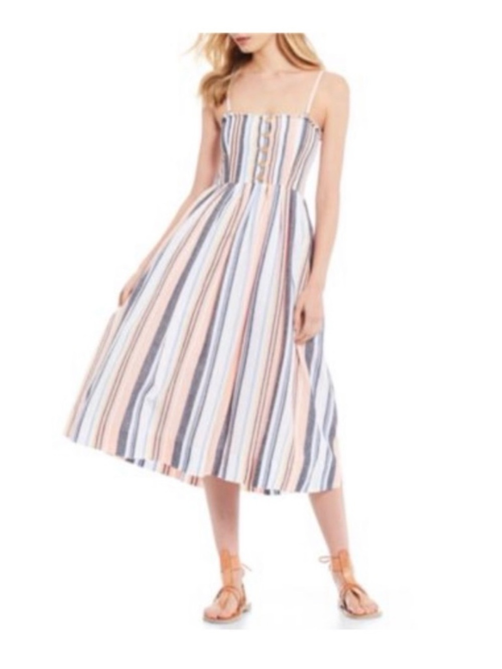 Free People Lilah pleated tube midi dress multi lined size small